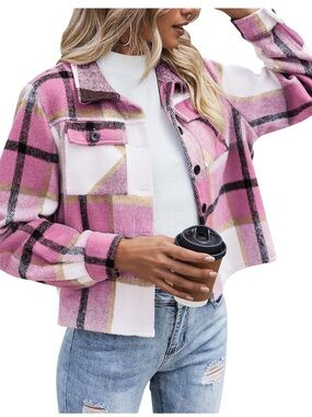 NWT Zeagoo Pink Plaid Shacket Jacket